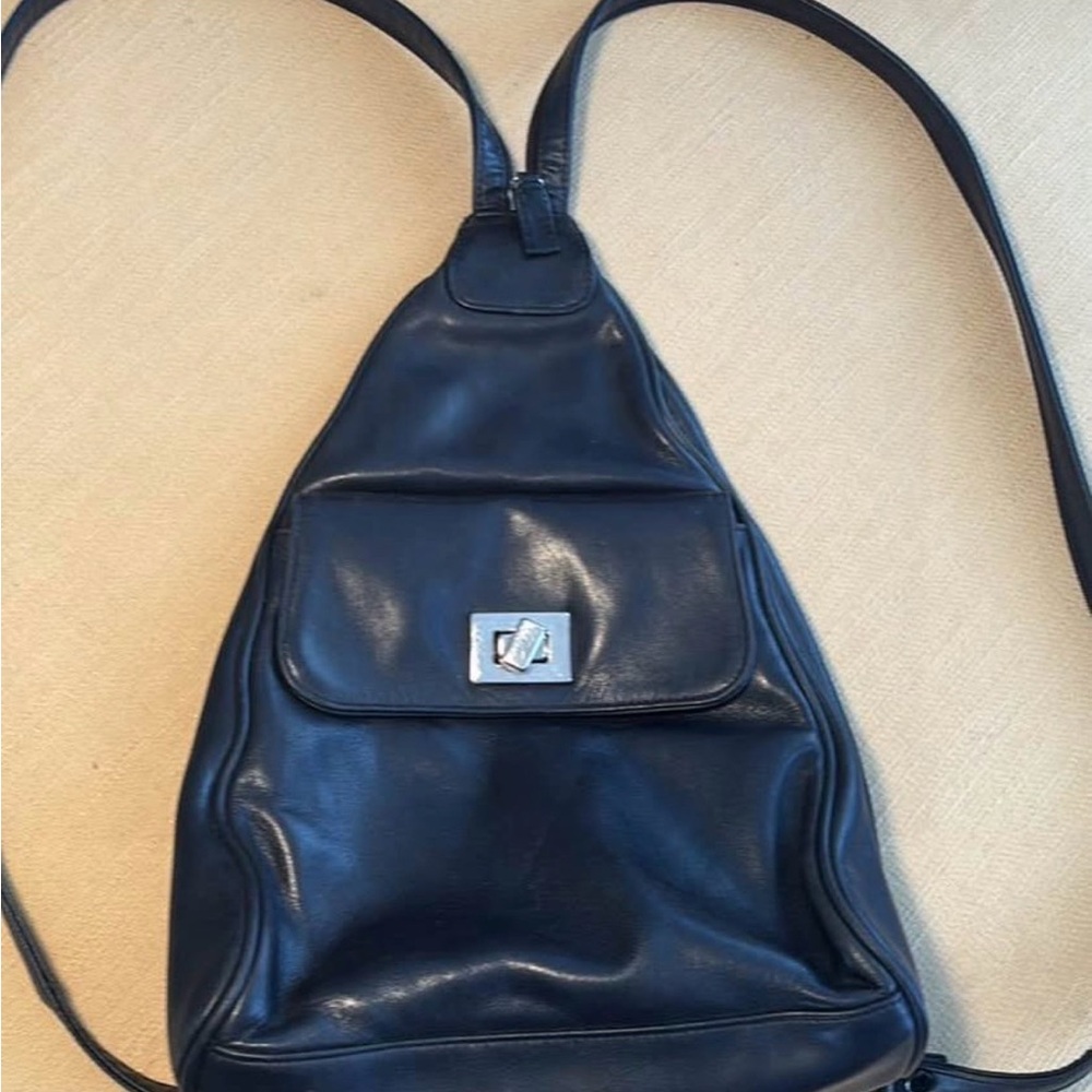 Charter Club Black Leather Backpack / Sling Shoulder Bag